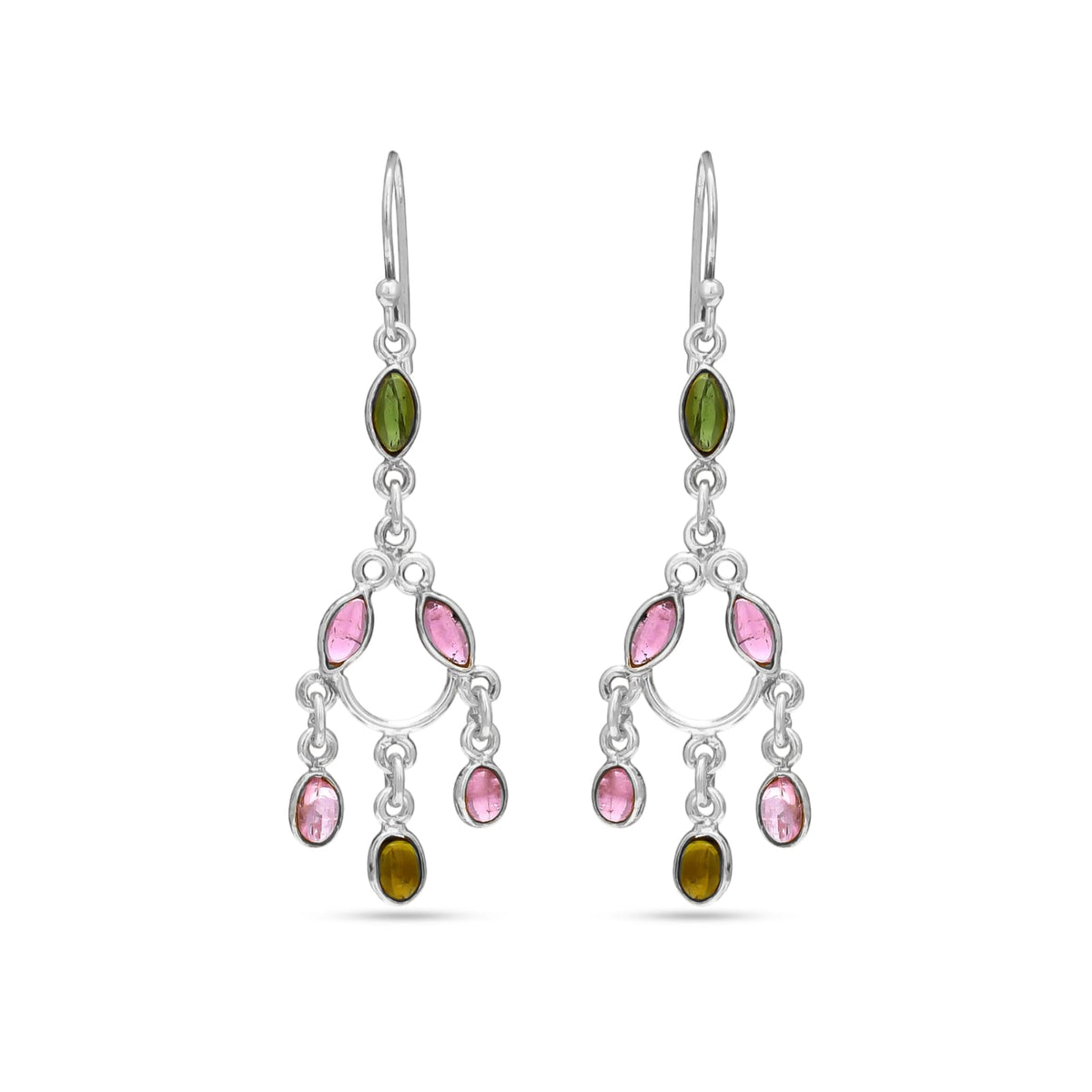 Multi Tourmaline Silver Earrings