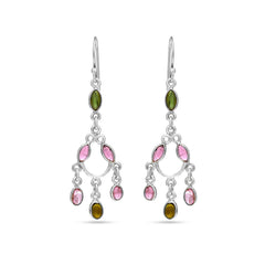Multi Tourmaline Silver Earrings