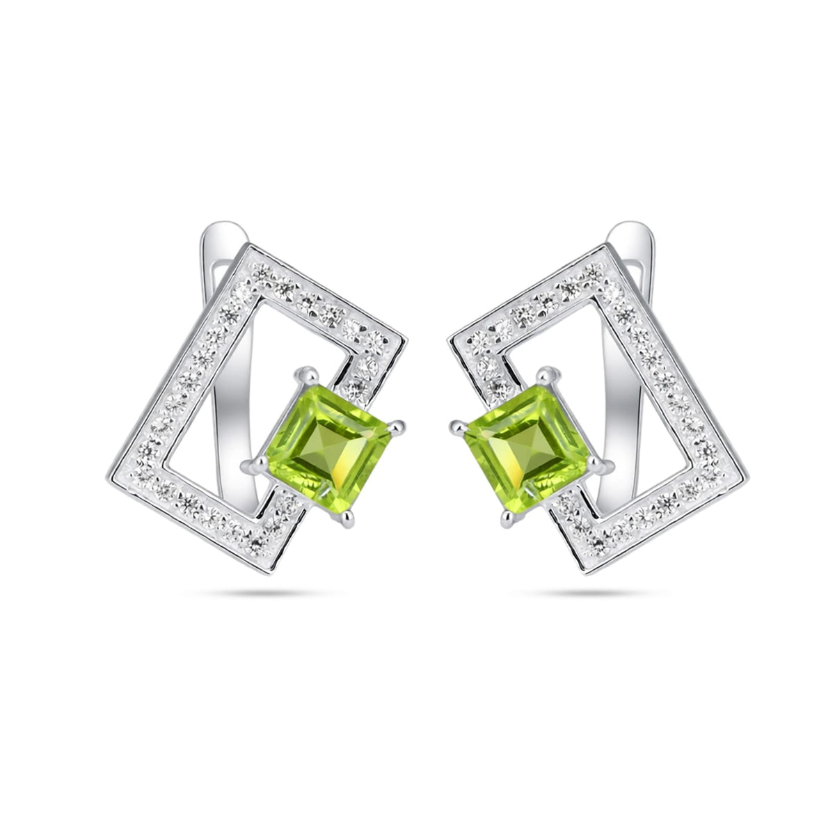 Modern Square Peridot Earrings in 925 Sterling Silver
