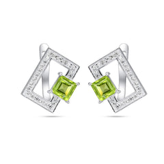 Modern Square Peridot Earrings in 925 Sterling Silver